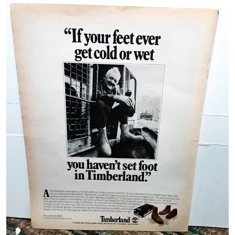 1980 Timberland Boots If You Feet Get Cold Or Wet Original print ad Vintage 80s
